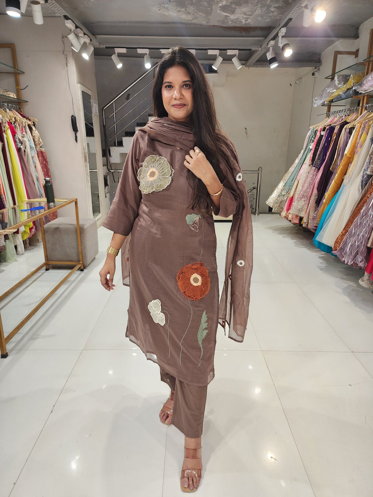 Mull cotton embroided suit