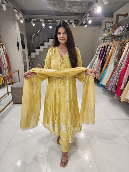 Embroided muslin anarkali suit