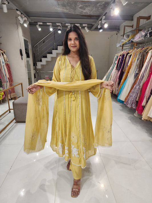 Embroided muslin anarkali suit