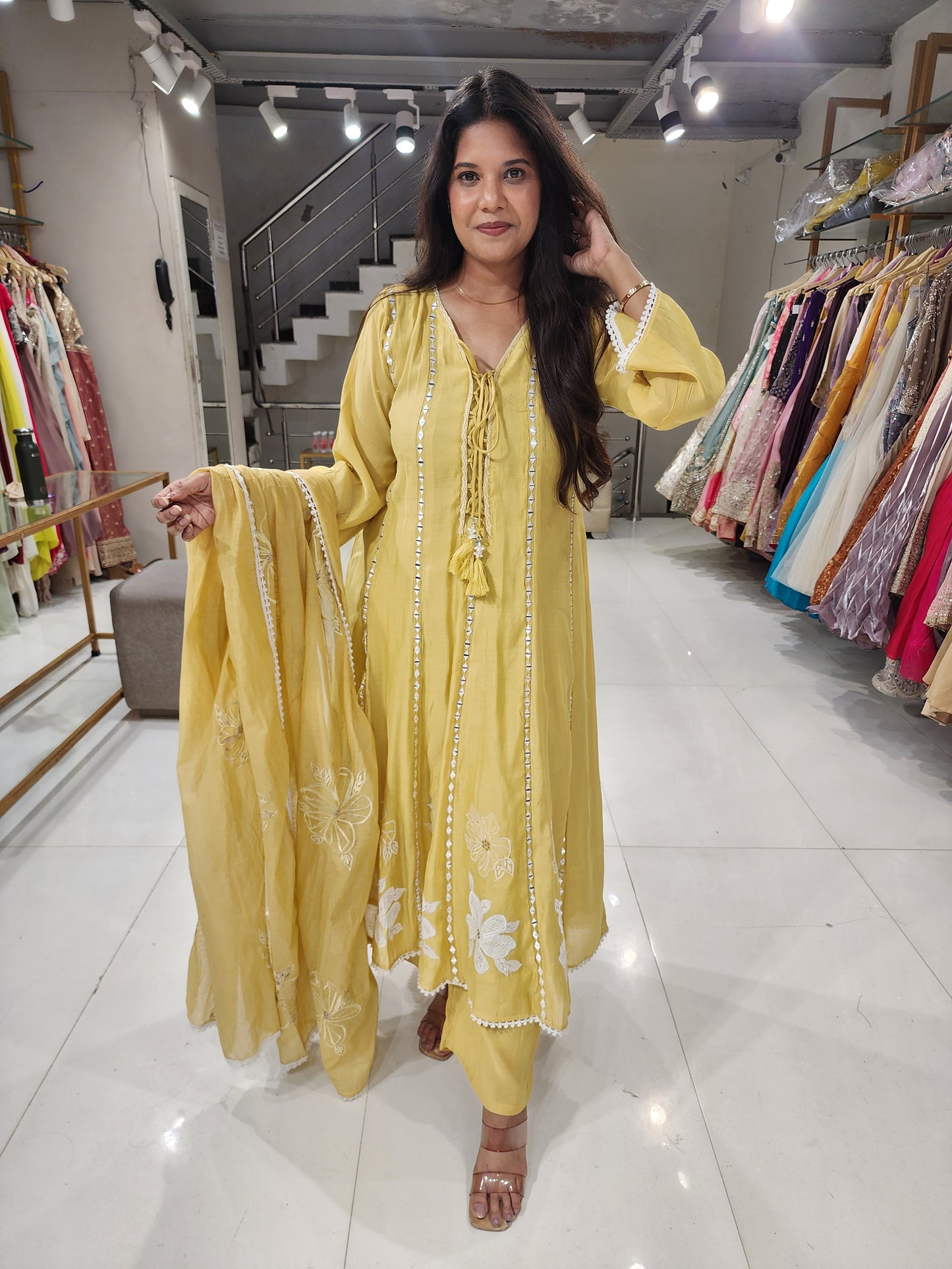 Embroided muslin anarkali suit