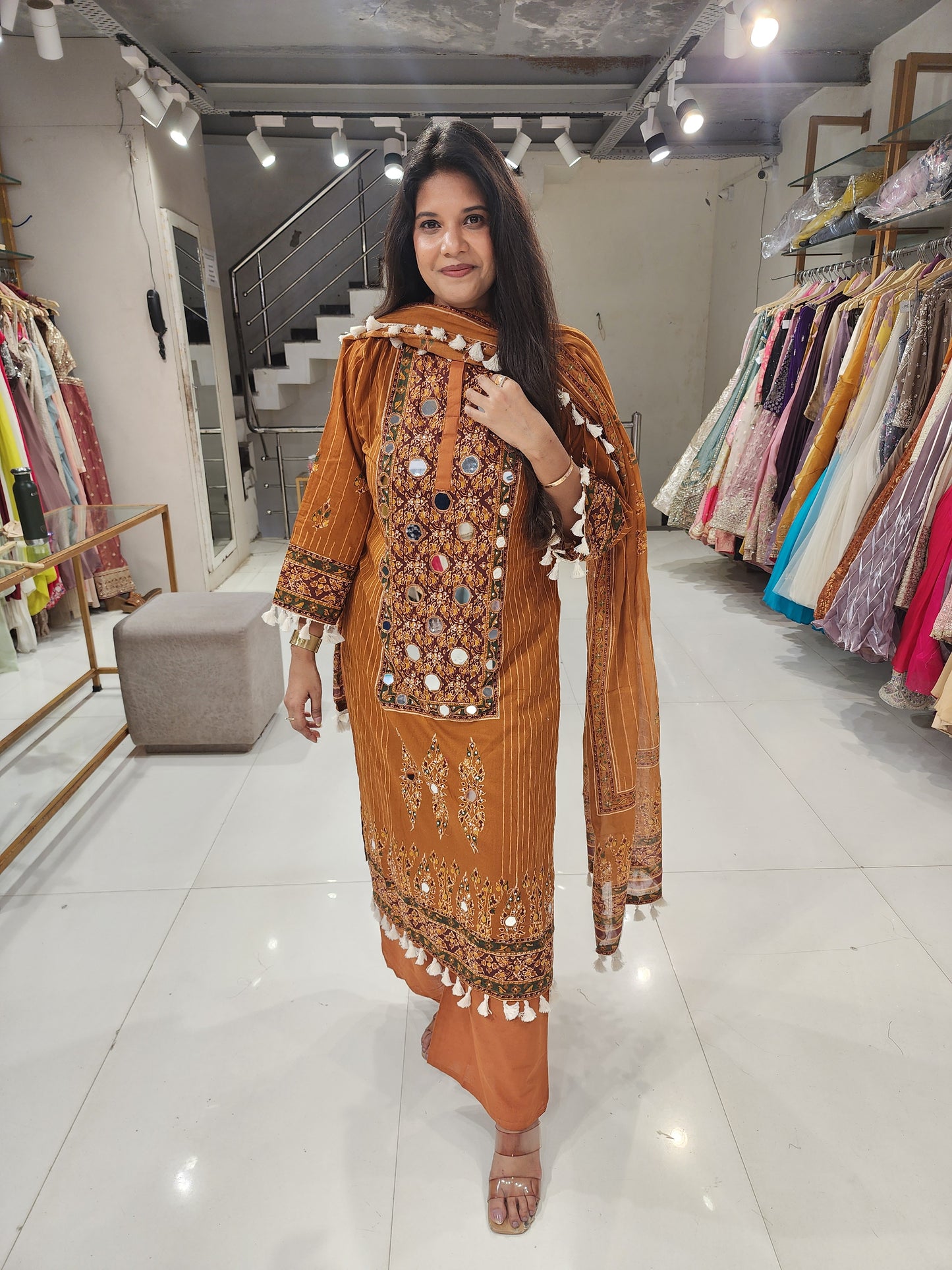Long mirror cotton kurta set