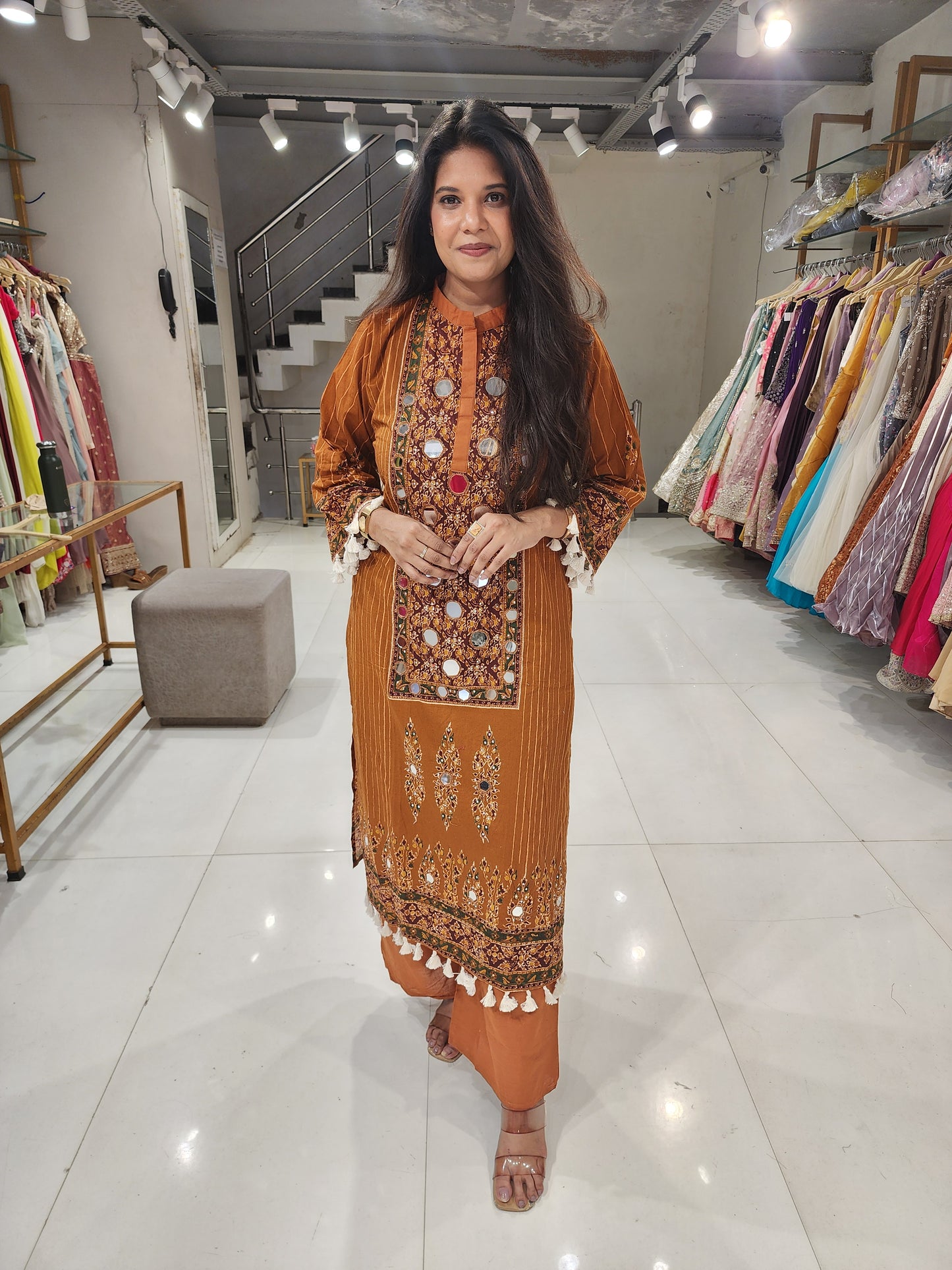 Long mirror cotton kurta set