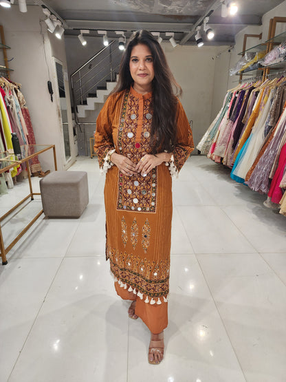 Long mirror cotton kurta set