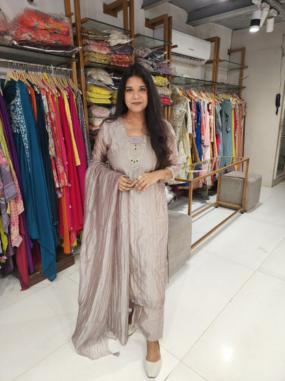 Organza tissue embroided straight cut suit