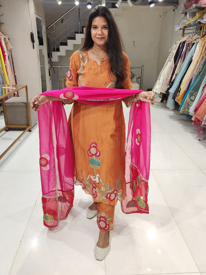A line mull chanderi elephant suit