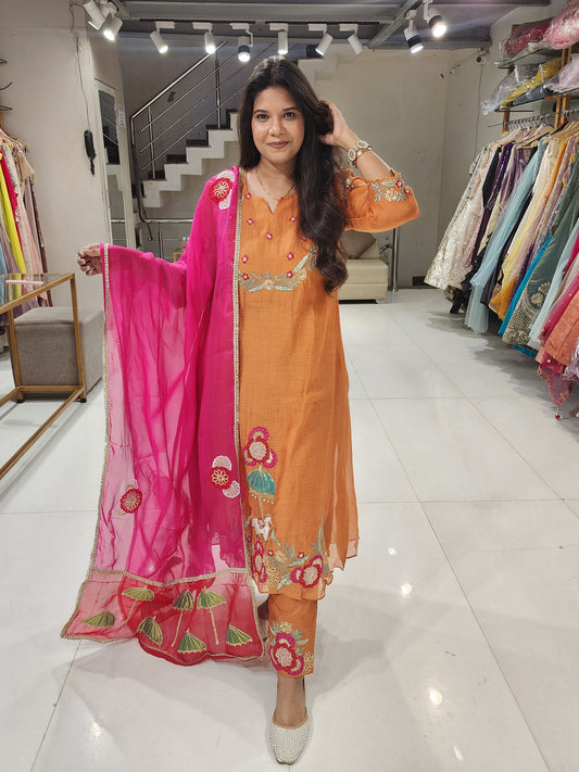 A line mull chanderi elephant suit