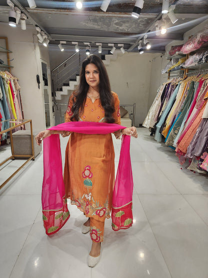 A line mull chanderi elephant suit
