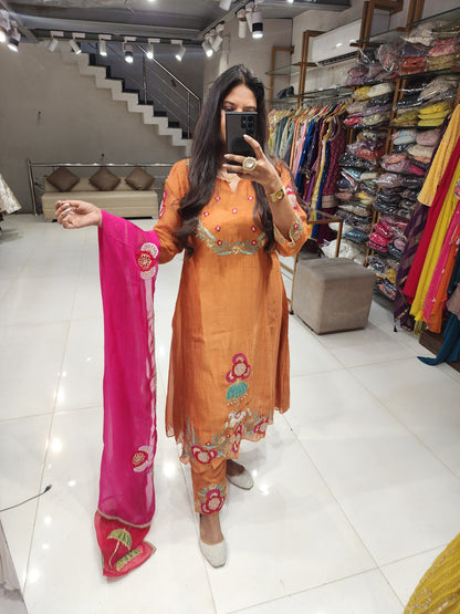 A line mull chanderi elephant suit
