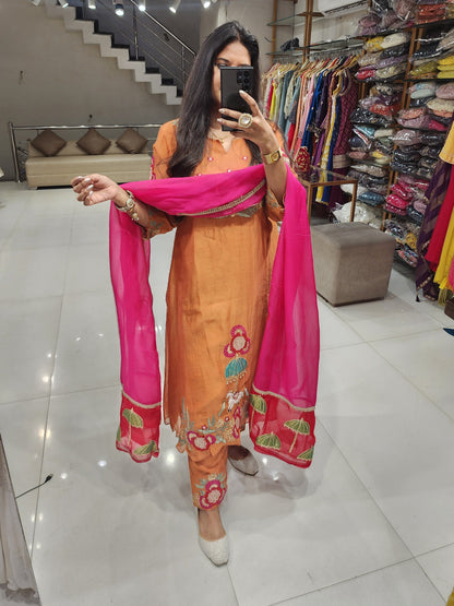 A line mull chanderi elephant suit