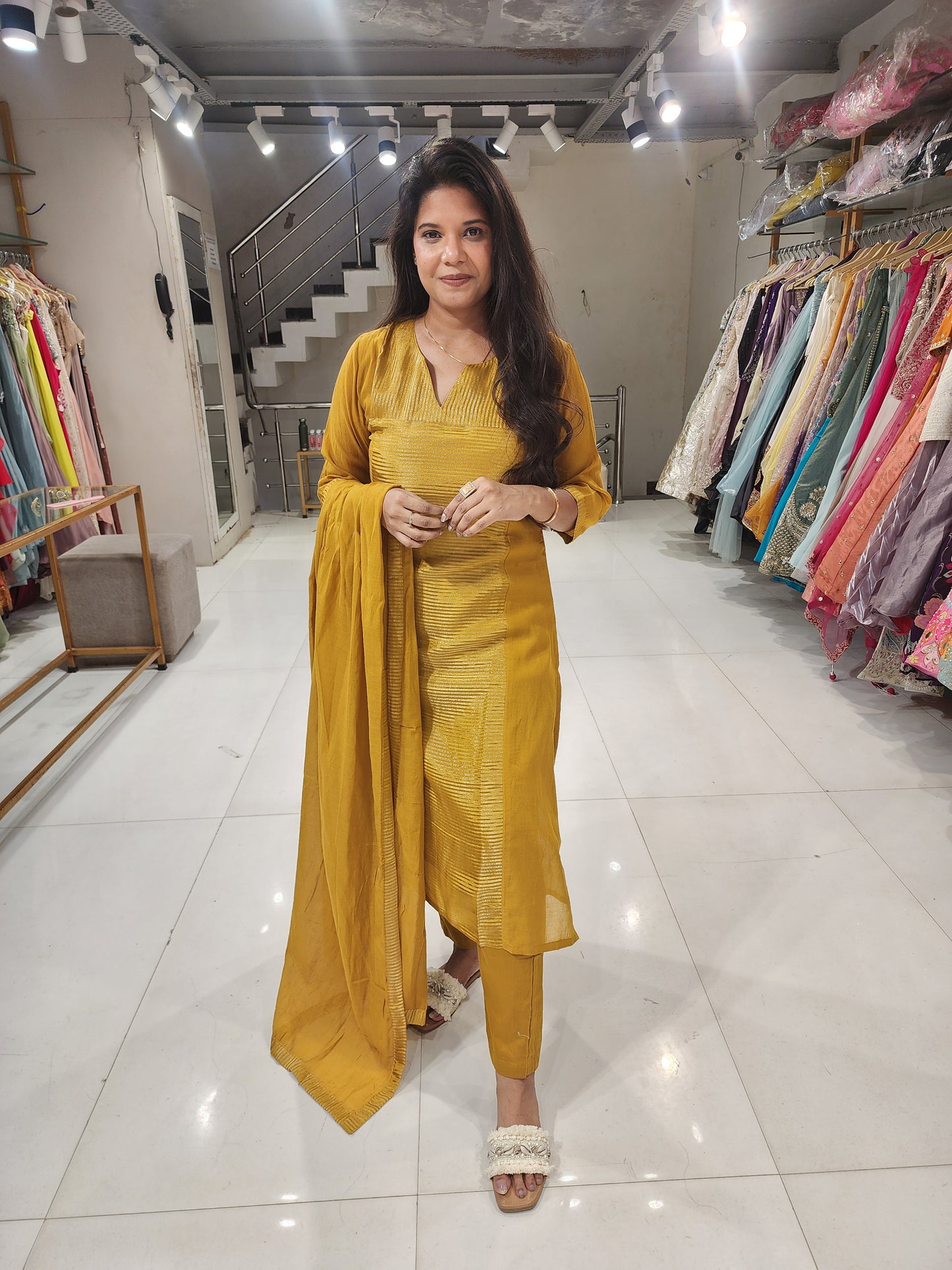 Mustard yellow A line suit