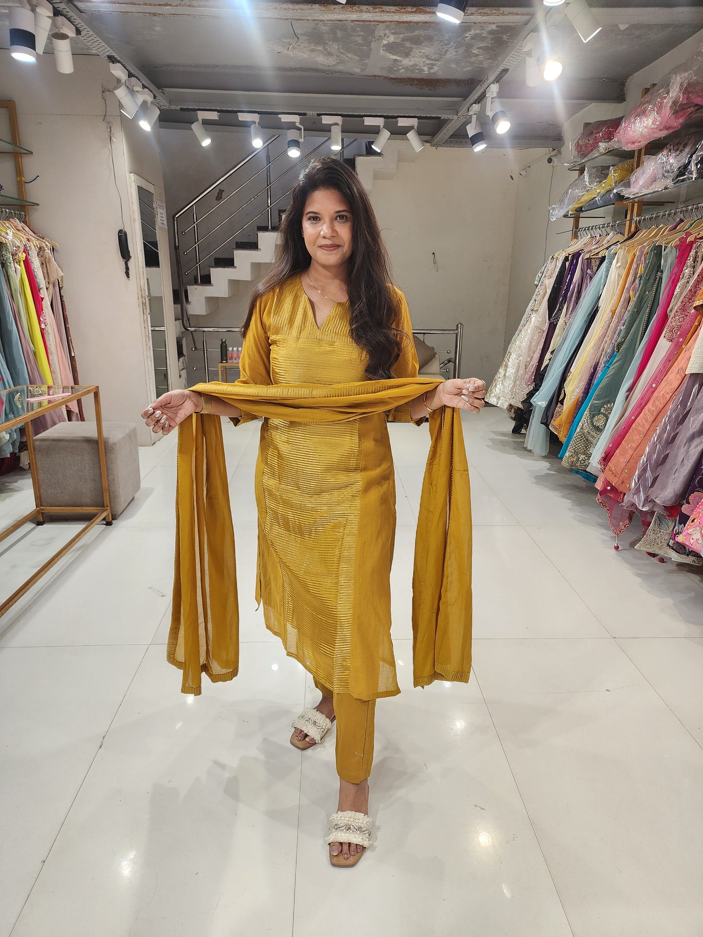 Mustard yellow A line suit