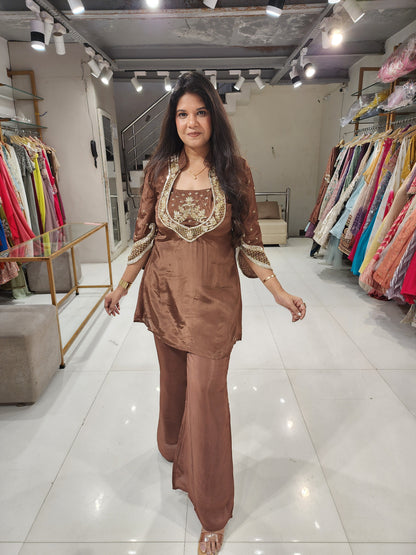 Brown bustier embellished co-ord set
