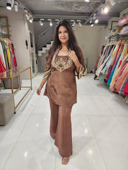 Brown bustier embellished co-ord set