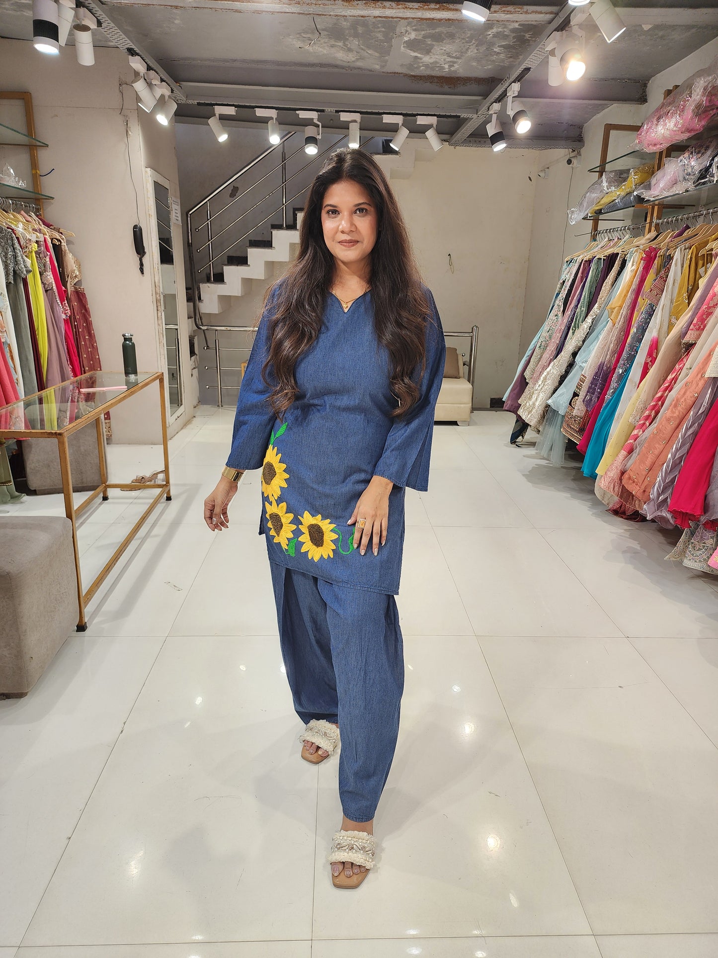 Sunflower  denim farshi co-ord set
