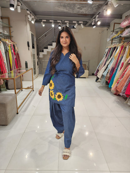 Sunflower  denim farshi co-ord set