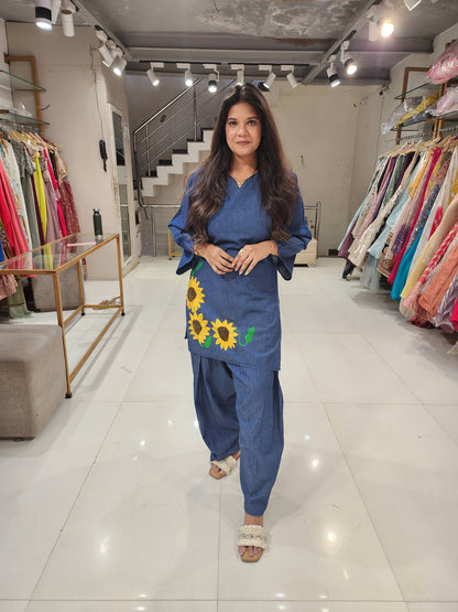 Sunflower  denim farshi co-ord set