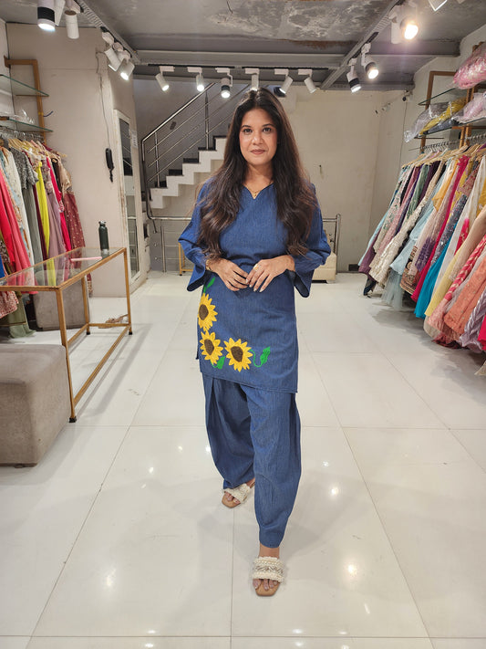 Sunflower  denim farshi co-ord set