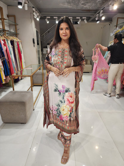 Digital print muslin kaftan set