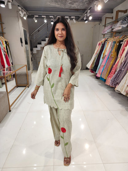 Rose embroided farshi suit