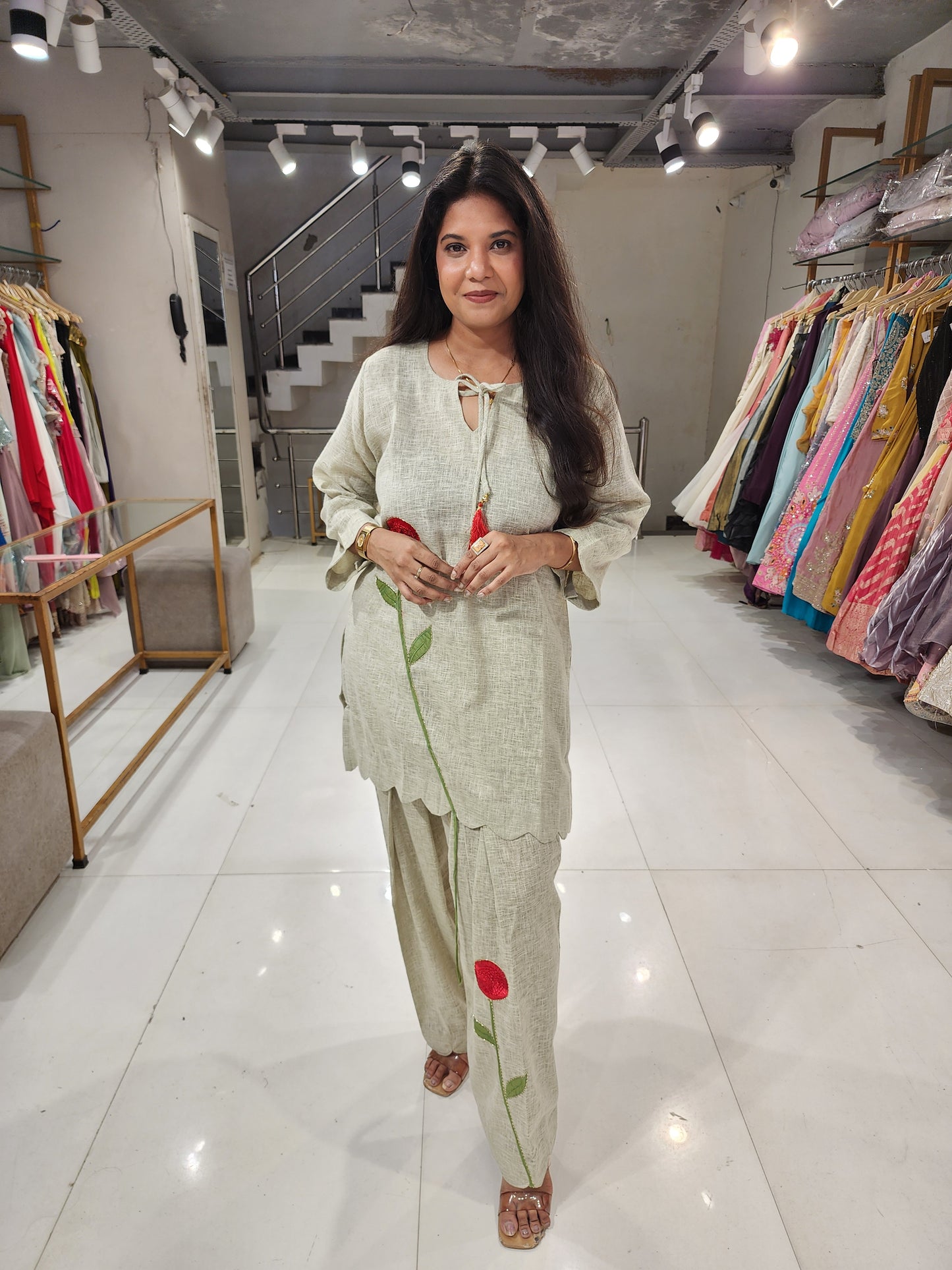 Rose embroided farshi suit