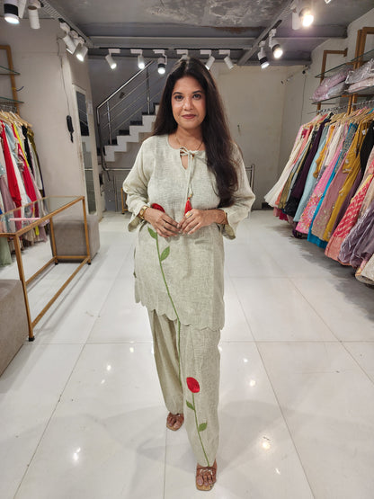 Rose embroided farshi suit