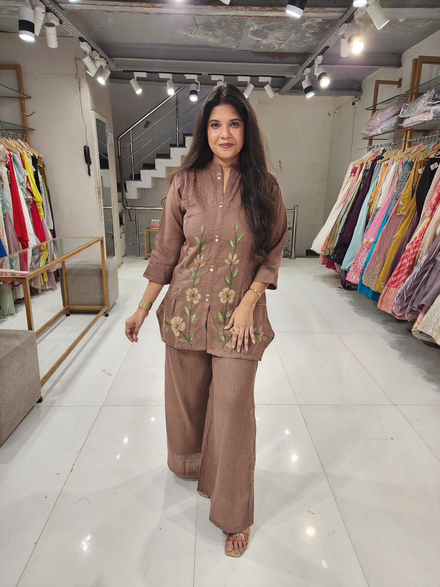 Brown handbrush linen co-ord se5