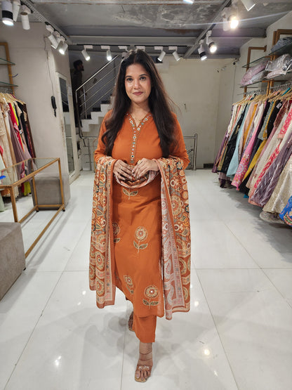 Straight cotton suit with printed dupatta