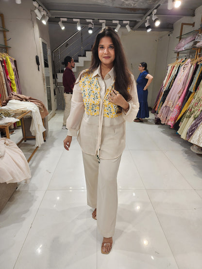 Attached embroided jacket organza co-ord set