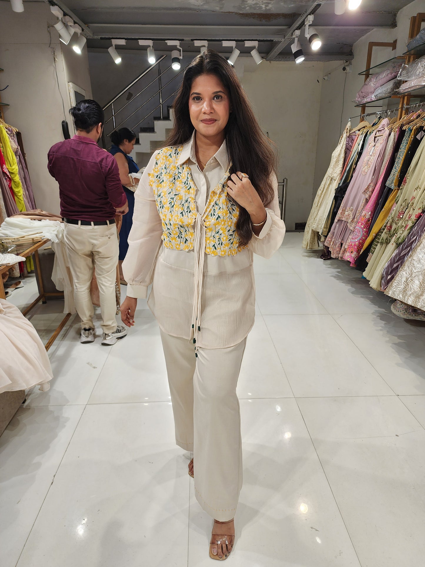 Attached embroided jacket organza co-ord set