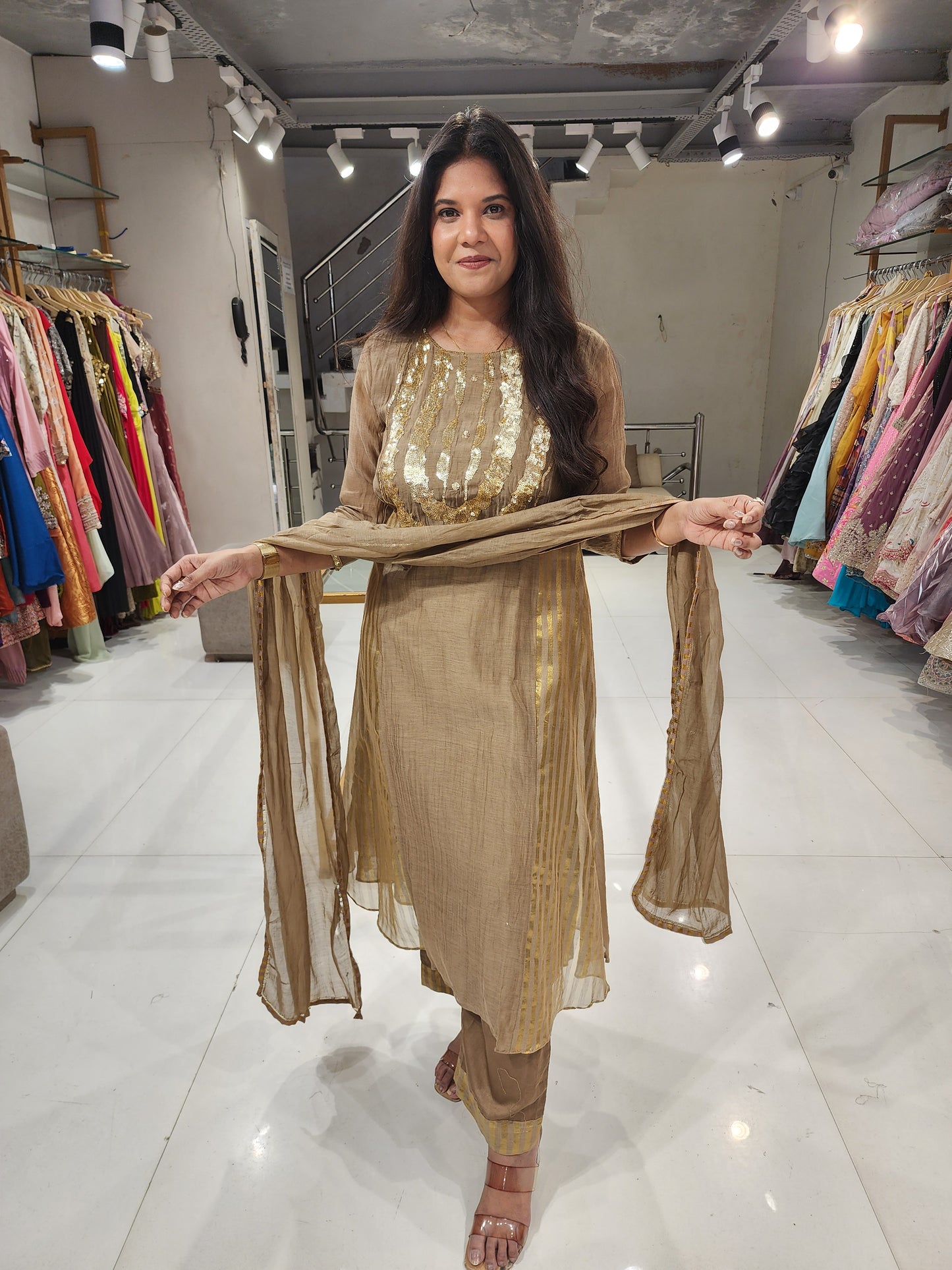 Mull a line suit with dupatta