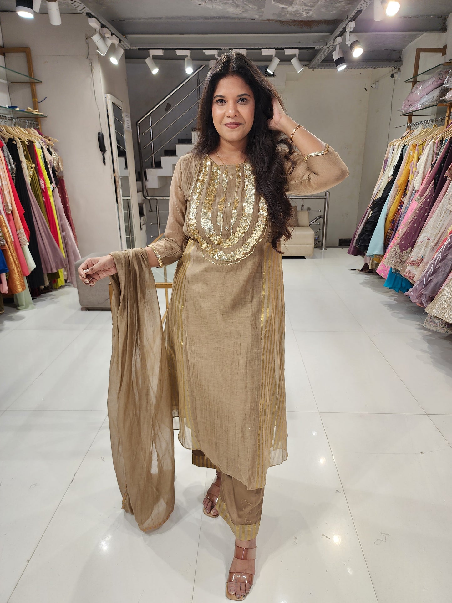 Mull a line suit with dupatta