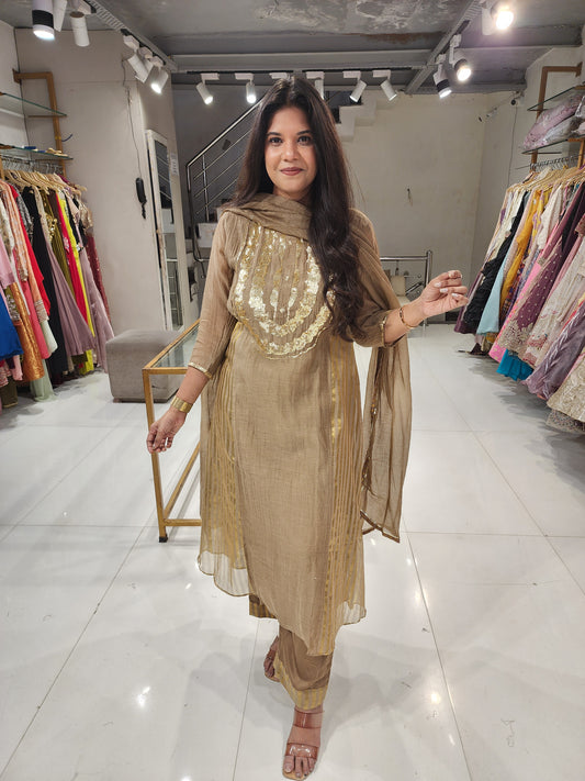 Mull a line suit with dupatta