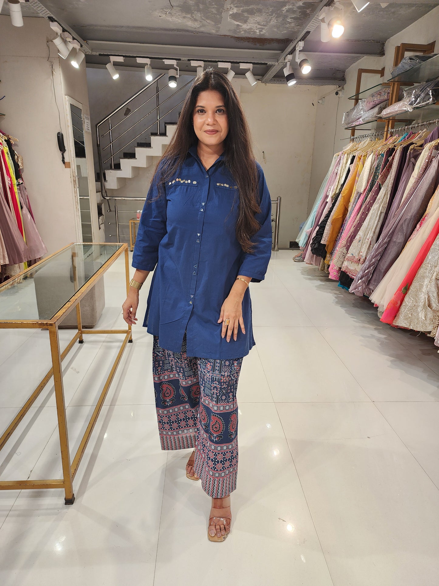 Cotton shirt printed bottom co-ord set