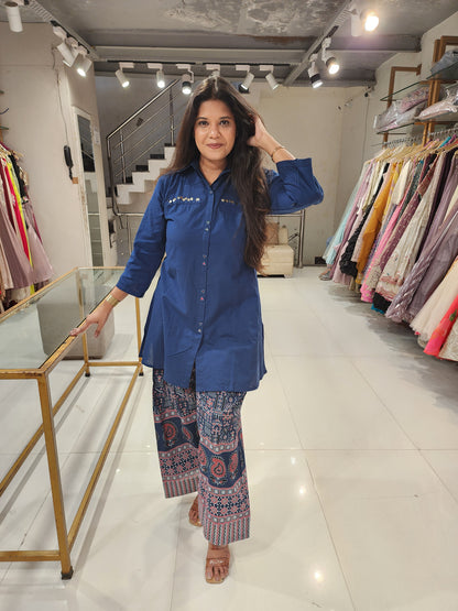 Cotton shirt printed bottom co-ord set