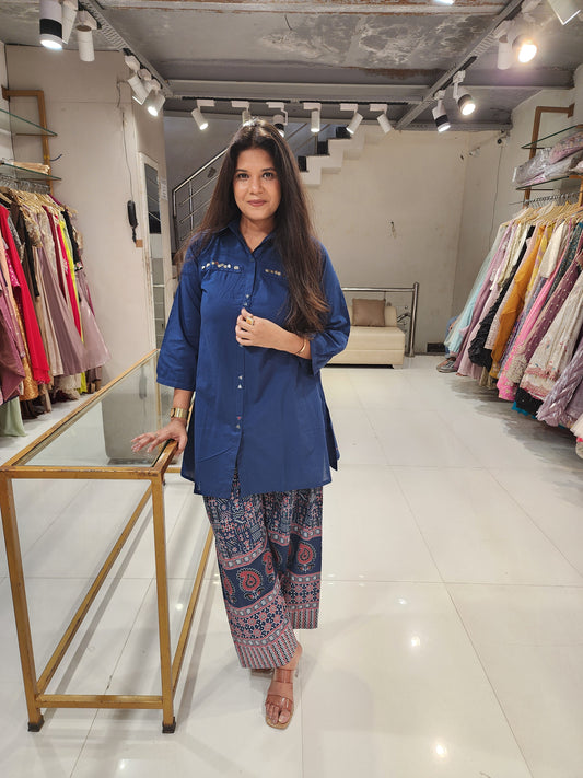 Cotton shirt printed bottom co-ord set