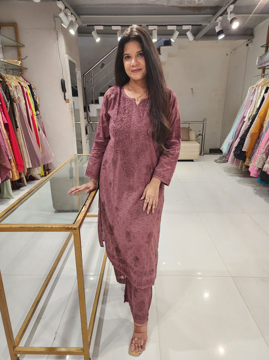 Chikankari straight mull cotton suit