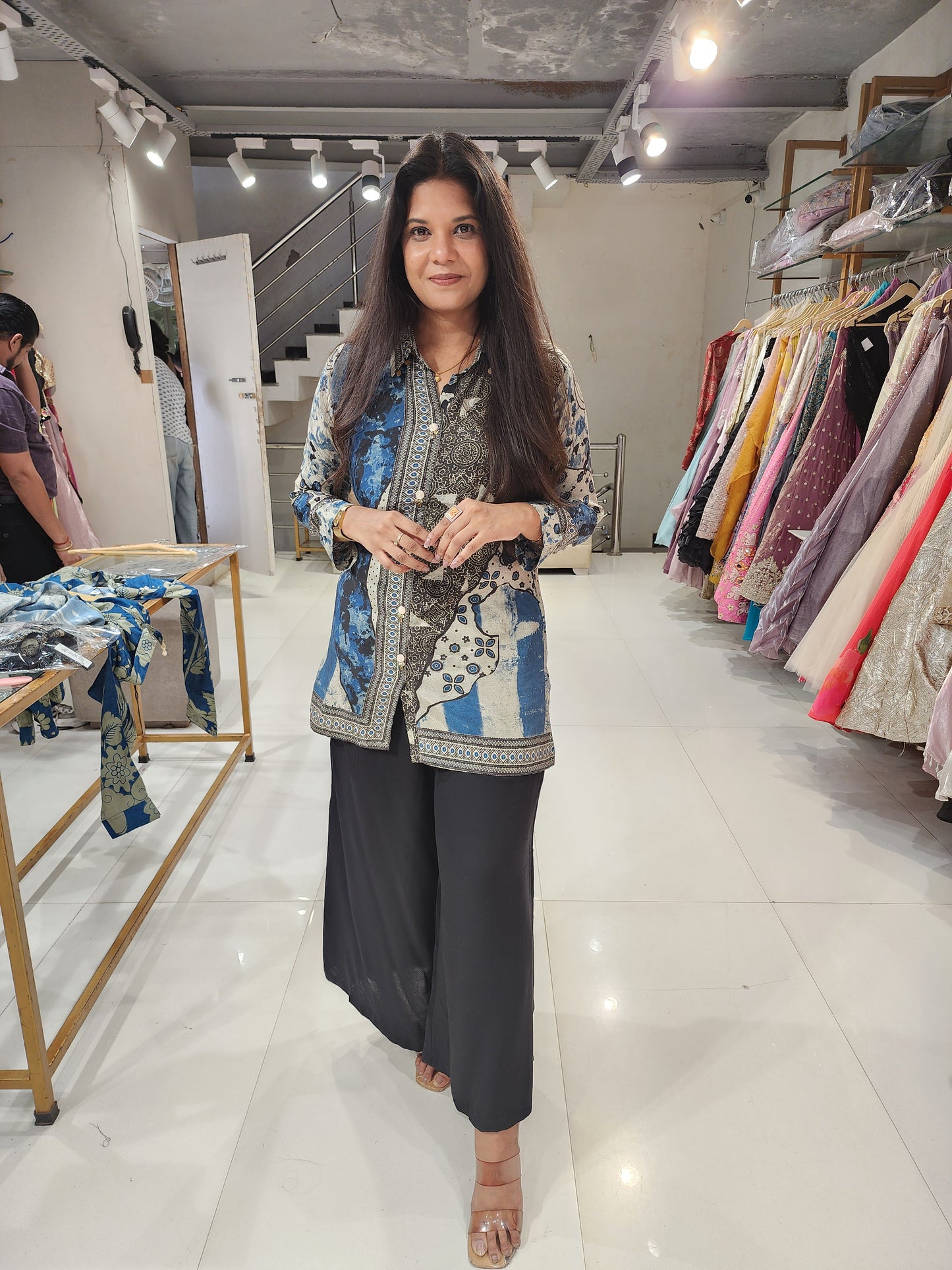 Printed muslin shirt with plazzo