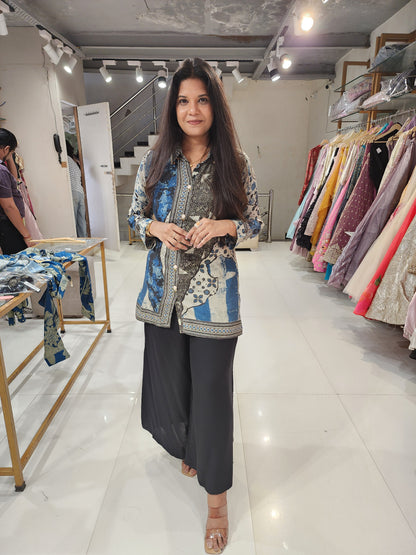 Printed muslin shirt with plazzo