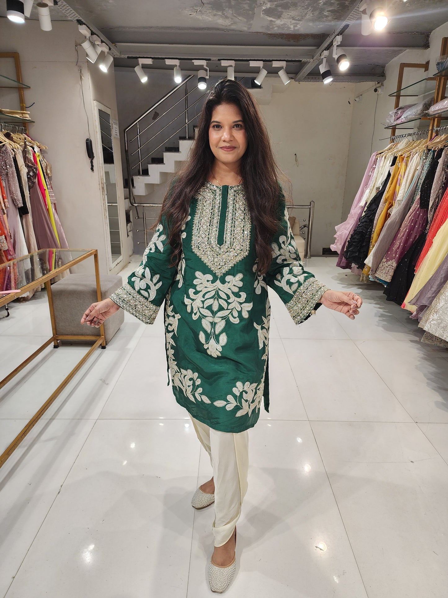 Green embrpided tulip co-ord set
