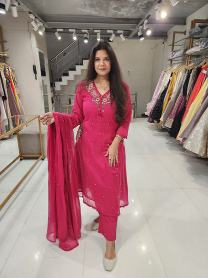 A line embroided mull cotton suit