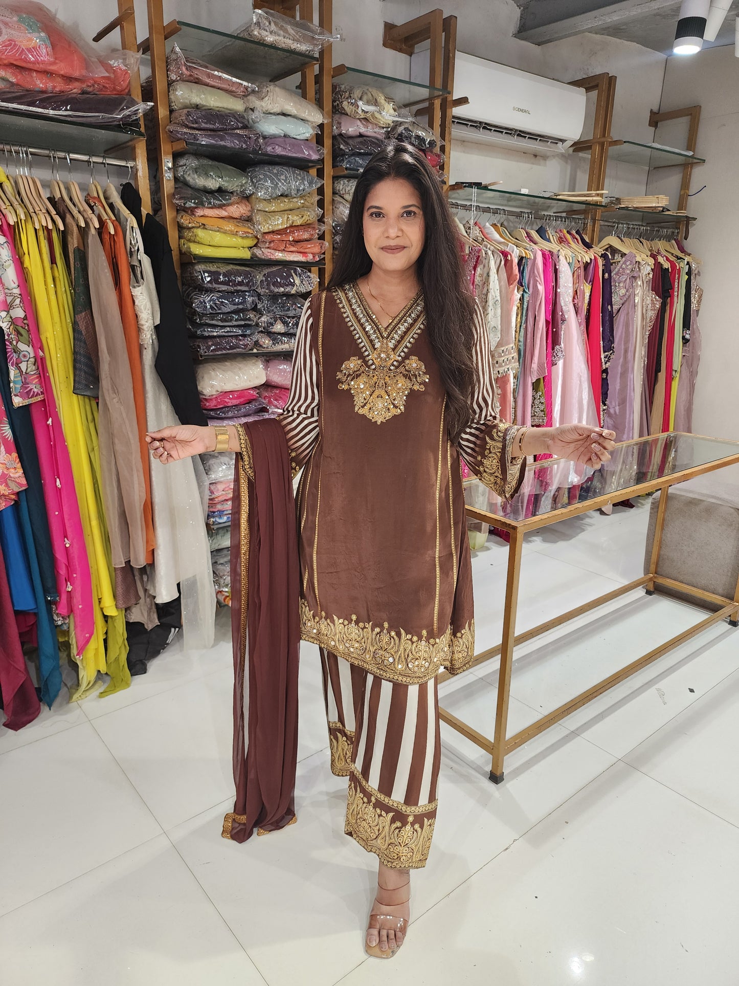 Brown crepe digital print co-ord set