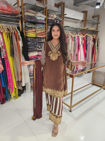 Brown crepe digital print co-ord set