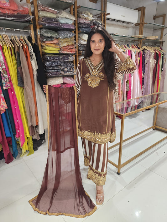 Brown crepe digital print co-ord set
