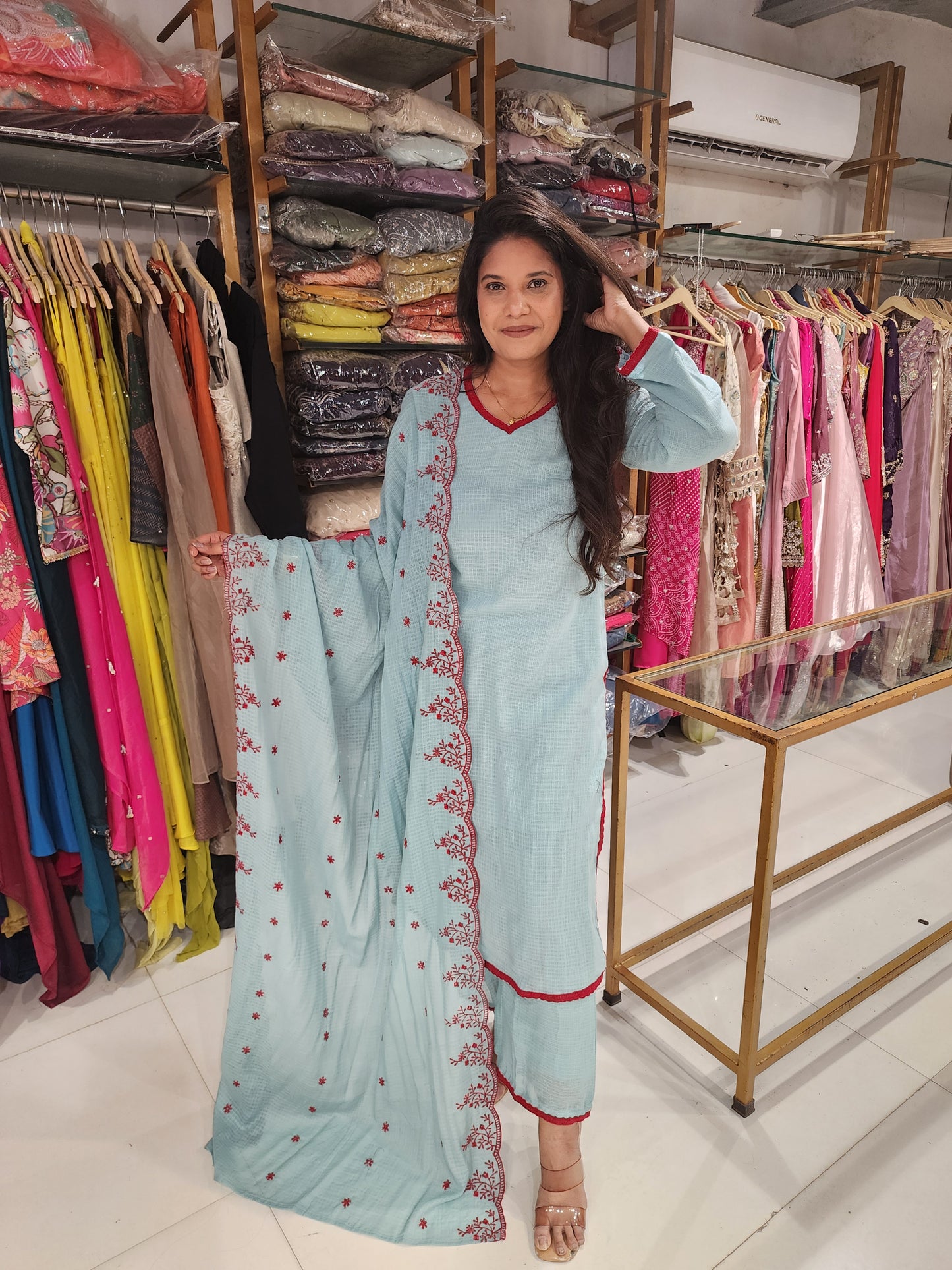Mull cotton straight cut suit with embroided dupatta