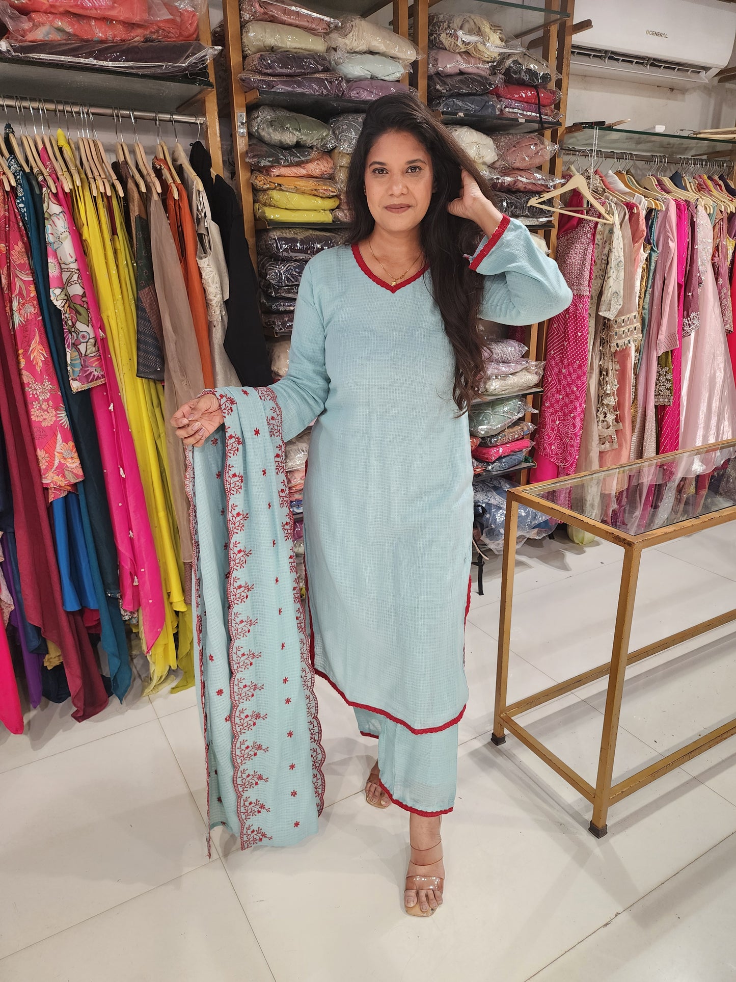 Mull cotton straight cut suit with embroided dupatta