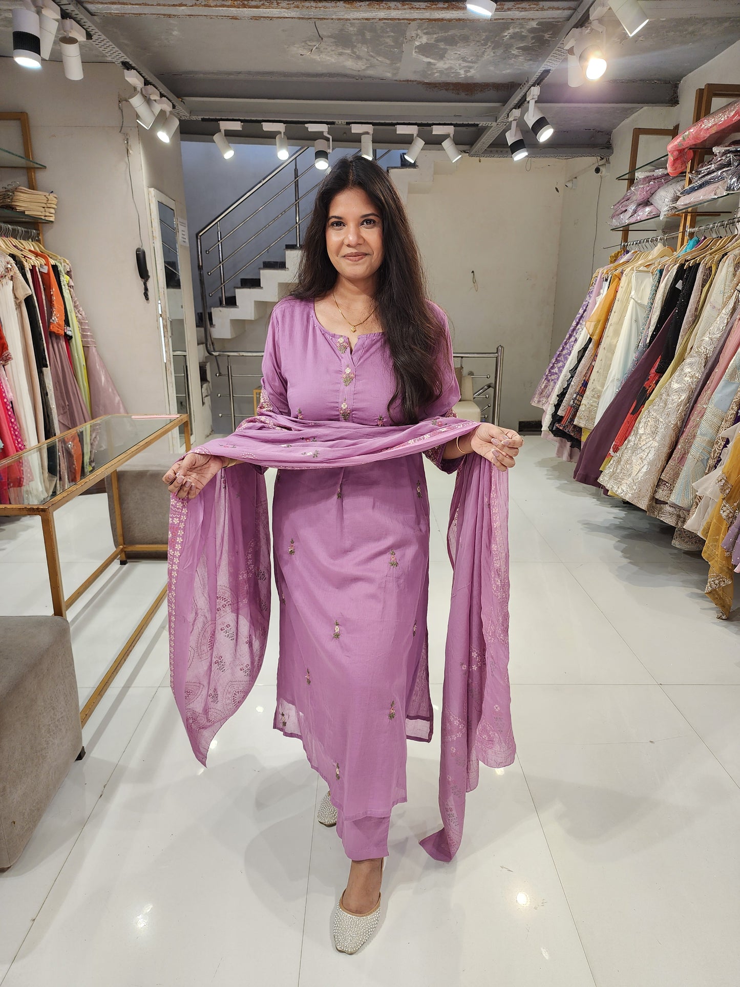 Mull cotton embroided suit
