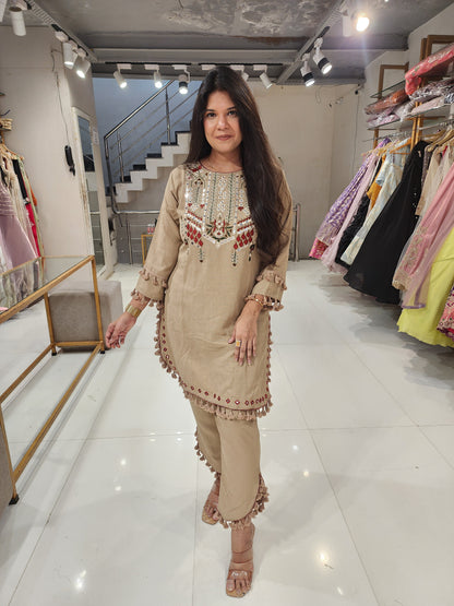Brown tassels side cut pant co-ord