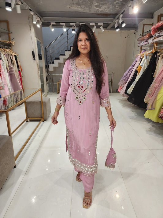 Side cut mirror work indowestern dress