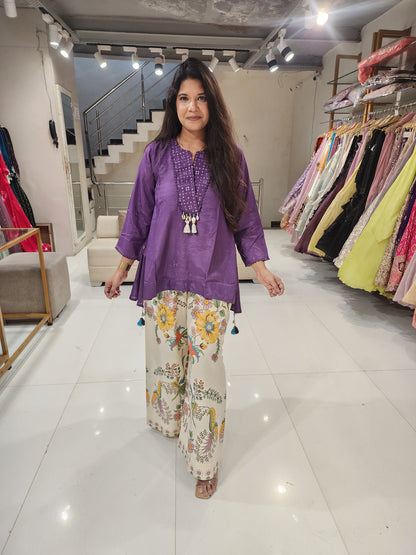 Muslin shirt with linen printed pants