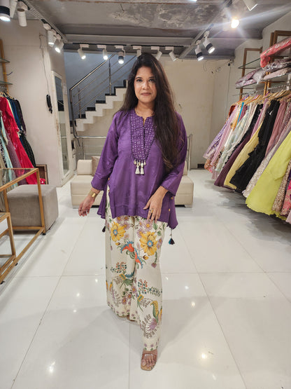 Muslin shirt with linen printed pants